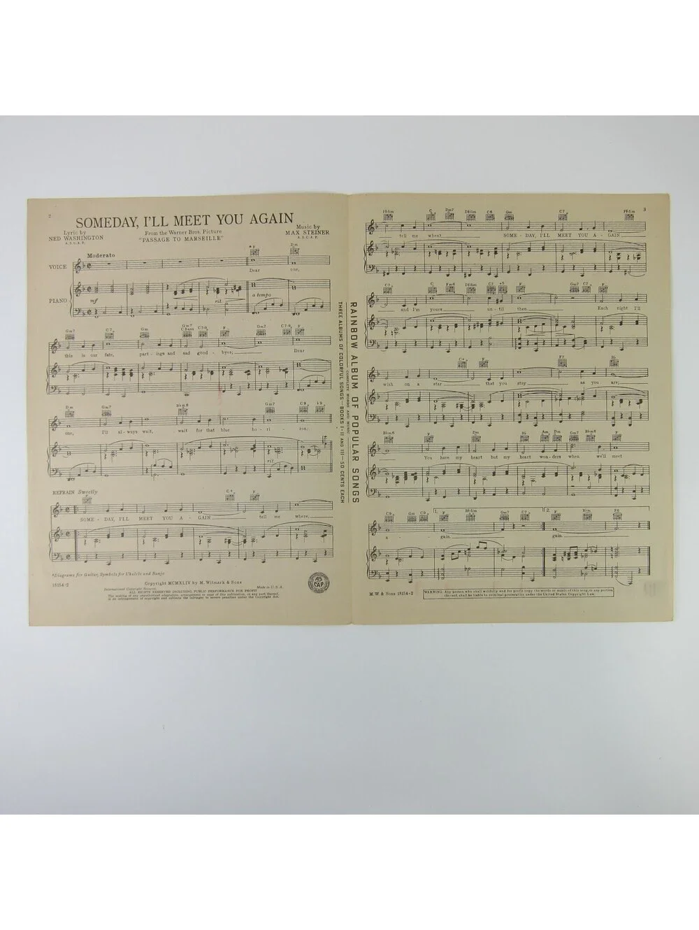 Sheet Music Someday Ill Meet You Again Passage To Marseille Humphrey Bogart 1944